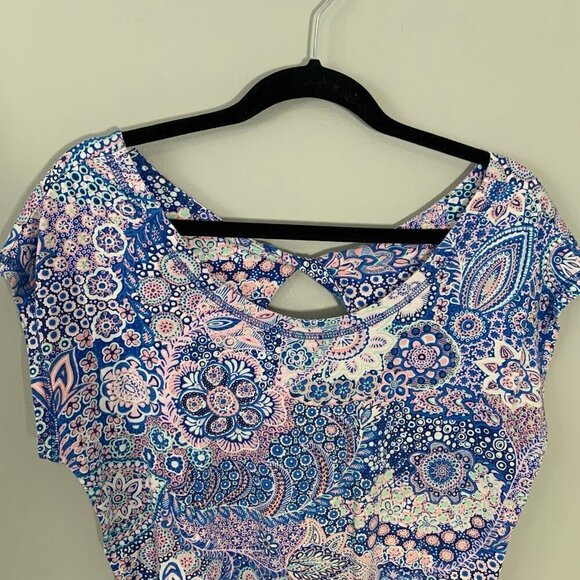 T by Talbots floral paisley crop cap sleeve wide crewneck lightweight knit top - Picture 4 of 11